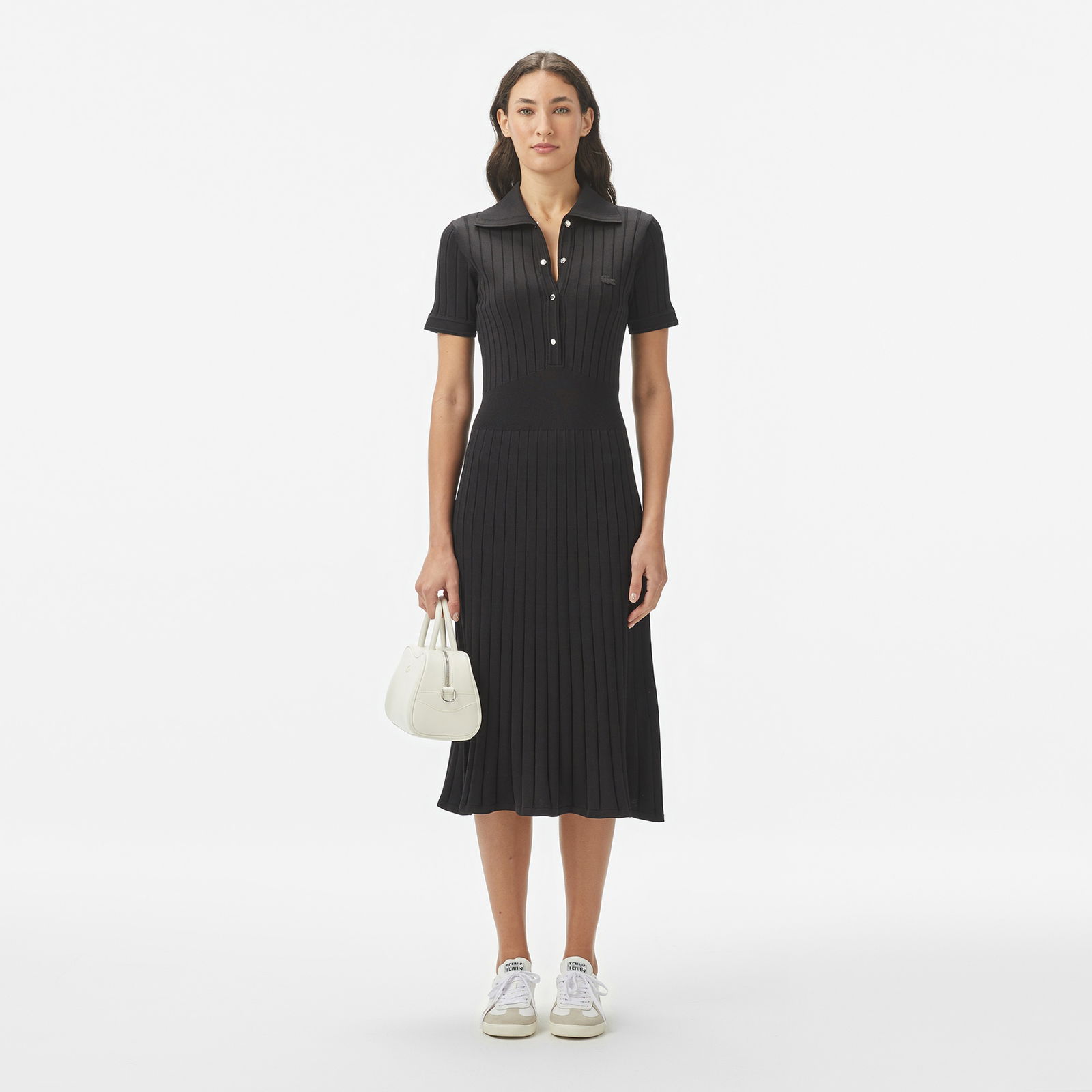 Lacoste Kadın Flare Fit Kısa Kollu Polo Yaka Siyah Elbise