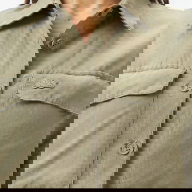  Lacoste Kadın Flare Fit Kısa Kollu Gömlek Yaka Haki Elbise