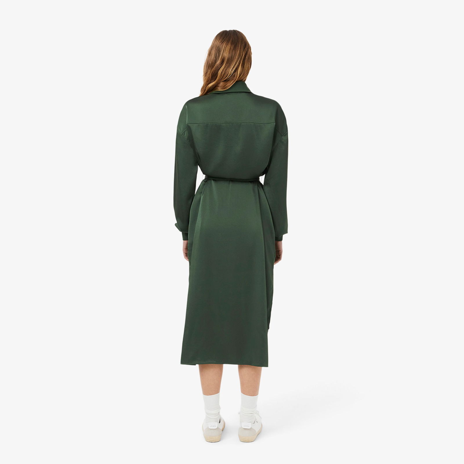 Lacoste Kadın Relaxed Fit Uzun Kollu Yarım Fermuarlı Koyu Yeşil Elbise