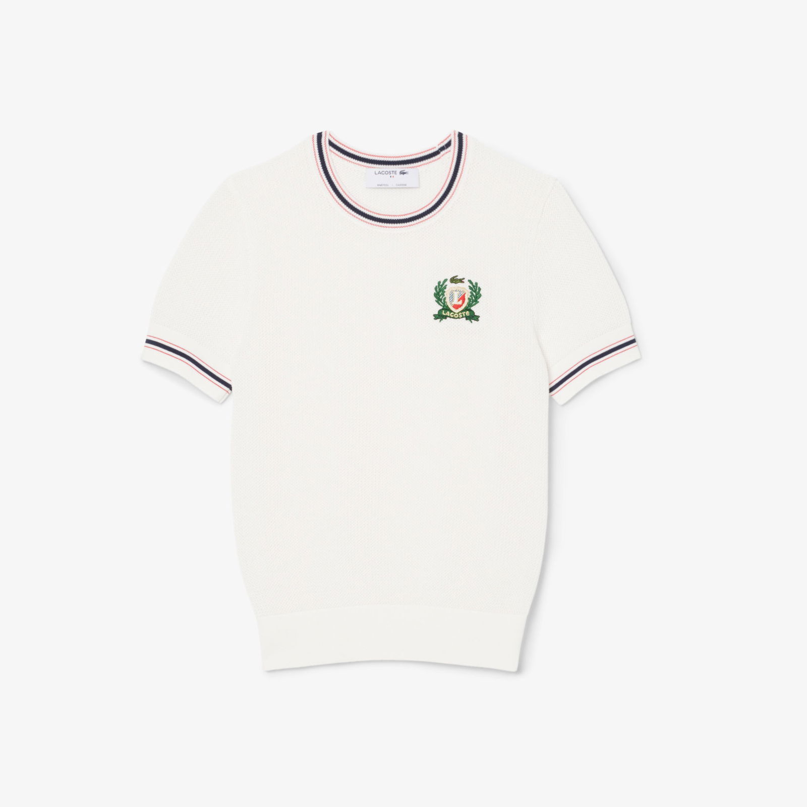 Lacoste Kadın Regular Fit Kısa Kollu Bisiklet Yaka Beyaz Triko