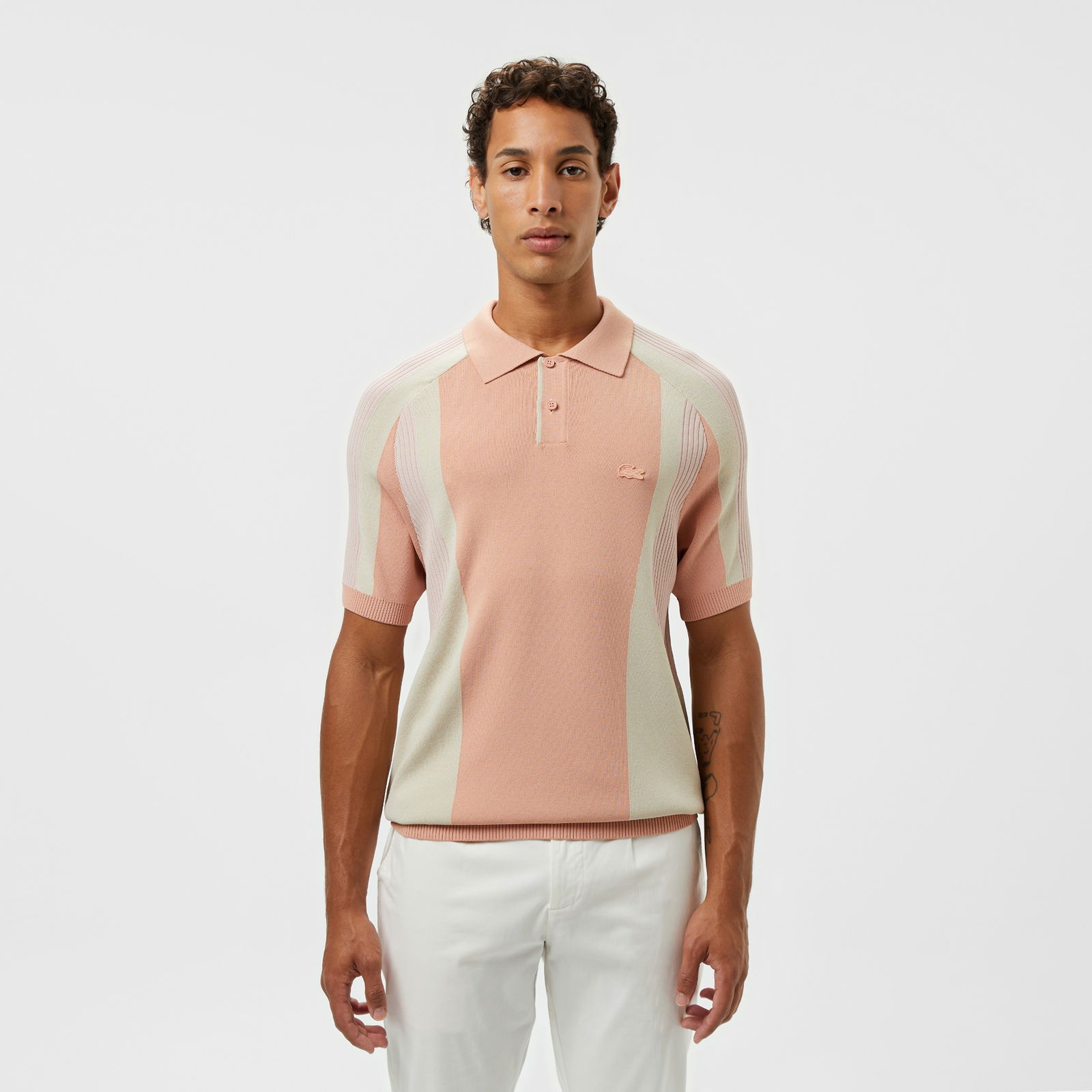 Lacoste Erkek Regular Fit Kısa Kollu Polo Yaka Renk Bloklu Pembe Triko