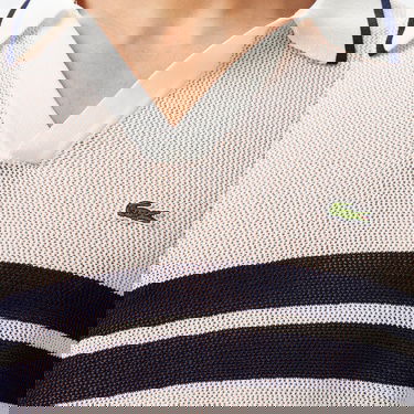  Lacoste Erkek Classic Fit Kısa Kollu Polo Yaka Çizgili Beyaz Triko