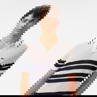  Lacoste Erkek Classic Fit Kısa Kollu Polo Yaka Çizgili Beyaz Triko