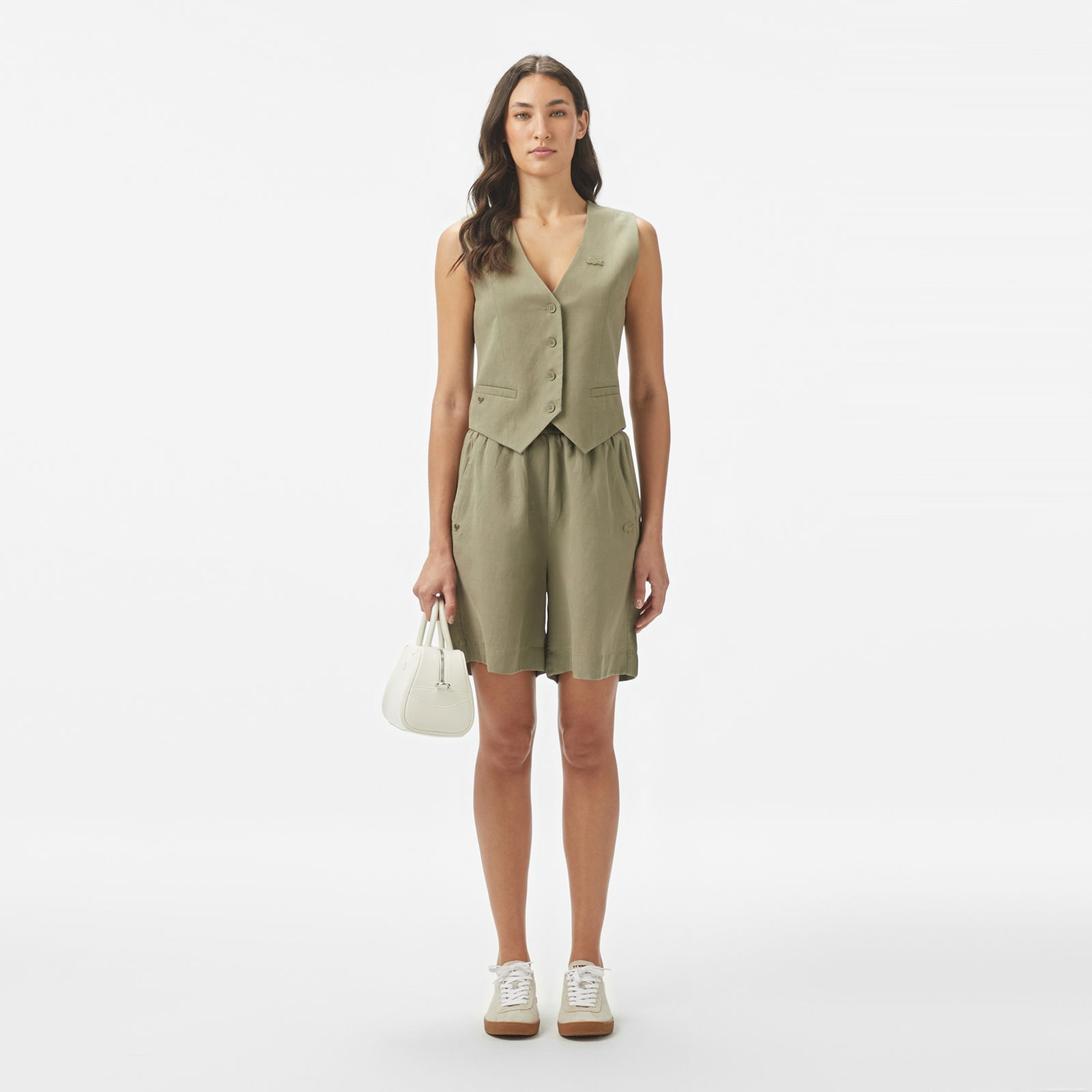 Lacoste Kadın Regular Fit Haki Bermuda Şort