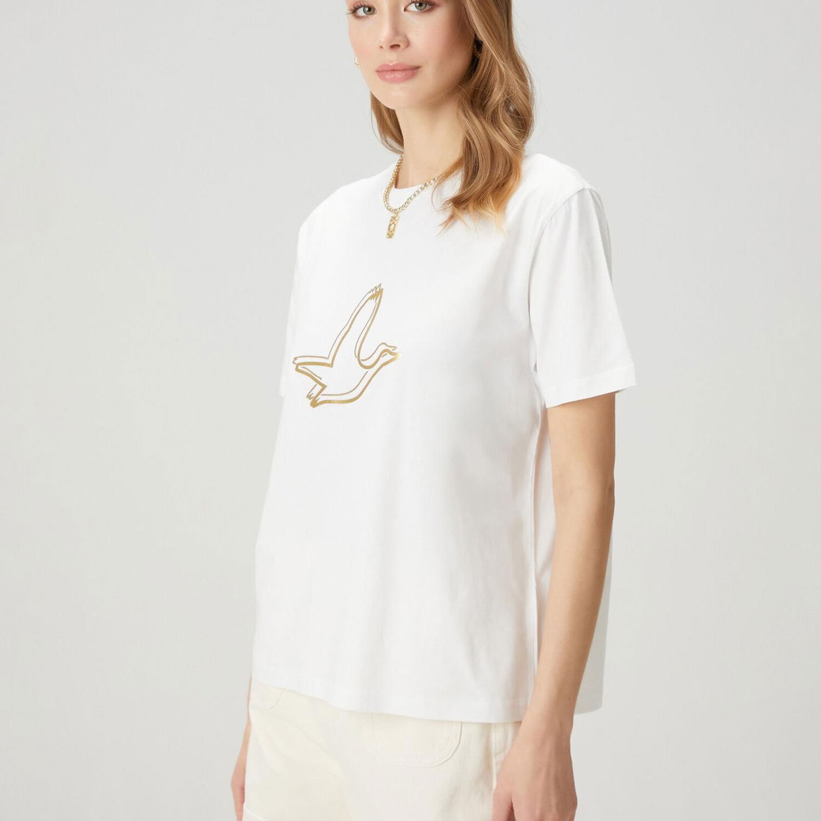 Beymen Club Kadın Beyaz Gold Logolu T-shirt
