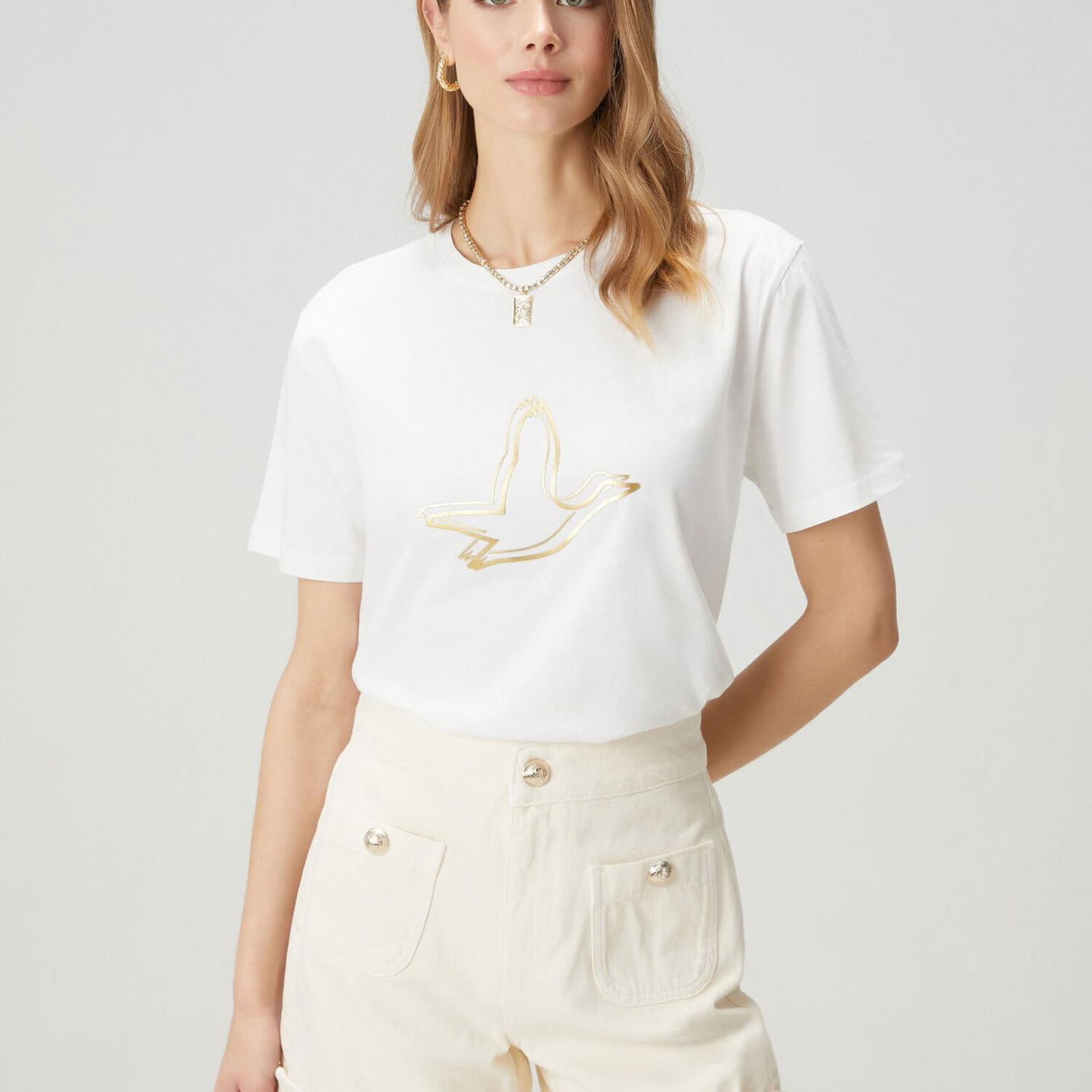 Beymen Club Kadın Beyaz Gold Logolu T-shirt